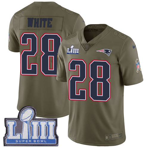 Nike Patriots #28 James White Olive Super Bowl LIII Bound Men's Stitched NFL Limited 2017 Salute To Service Jersey