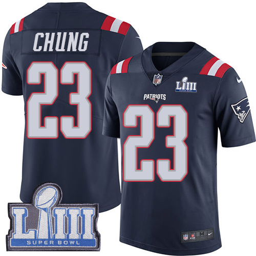 Nike Patriots #23 Patrick Chung Navy Blue Super Bowl LIII Bound Men's Stitched NFL Limited Rush Jersey
