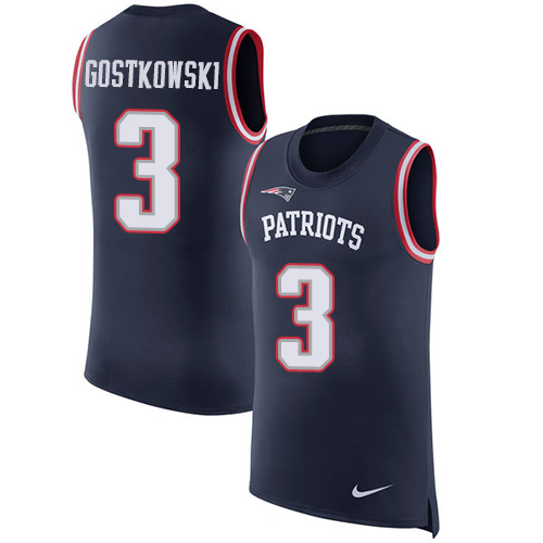 Nike Patriots #3 Stephen Gostkowski Navy Blue Team Color Men's Stitched NFL Limited Rush Tank Top Jersey