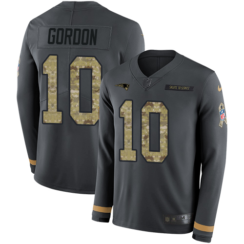 Nike Patriots #10 Josh Gordon Anthracite Salute to Service Men's Stitched NFL Limited Therma Long Sleeve Jersey