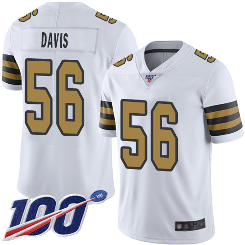 Nike Saints #56 DeMario Davis White Men's Stitched NFL Limited Rush 100th Season Jersey