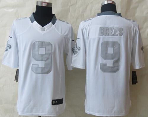 Nike Saints #9 Drew Brees White Men's Stitched NFL Limited Platinum Jersey
