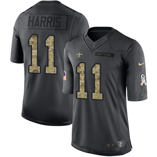 Nike Saints #11 Deonte Harris Black Men's Stitched NFL Limited 2016 Salute to Service Jersey