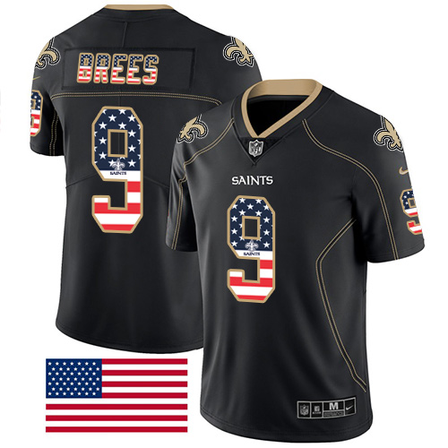 Nike Saints #9 Drew Brees Black Men's Stitched NFL Limited Rush USA Flag Jersey