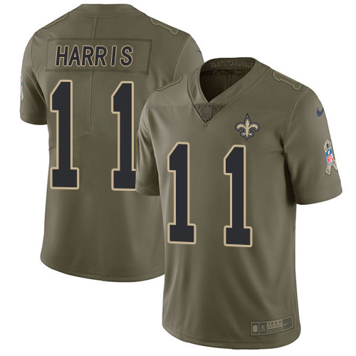 Nike Saints #11 Deonte Harris Olive Men's Stitched NFL Limited 2017 Salute To Service Jersey