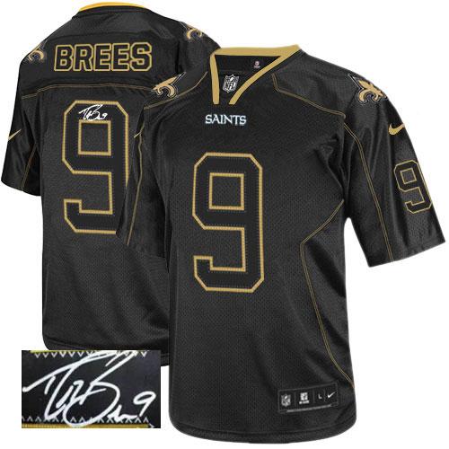 Nike Saints #9 Drew Brees Lights Out Black Men's Stitched NFL Elite Autographed Jersey
