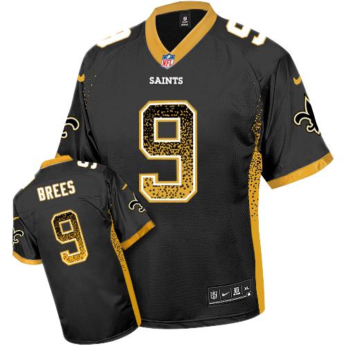 Nike Saints #9 Drew Brees Black Team Color Men's Stitched NFL Elite Drift Fashion Jersey