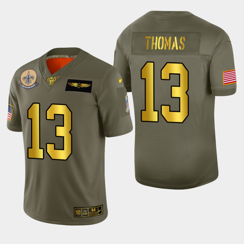 New Orleans Saints #13 Michael Thomas Men's Nike Olive Gold 2019 Salute to Service Limited NFL 100 Jersey