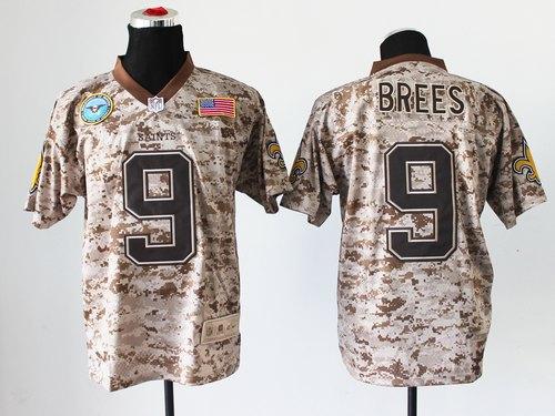 Nike Saints #9 Drew Brees Camo Men's Stitched NFL New Elite USMC Jersey