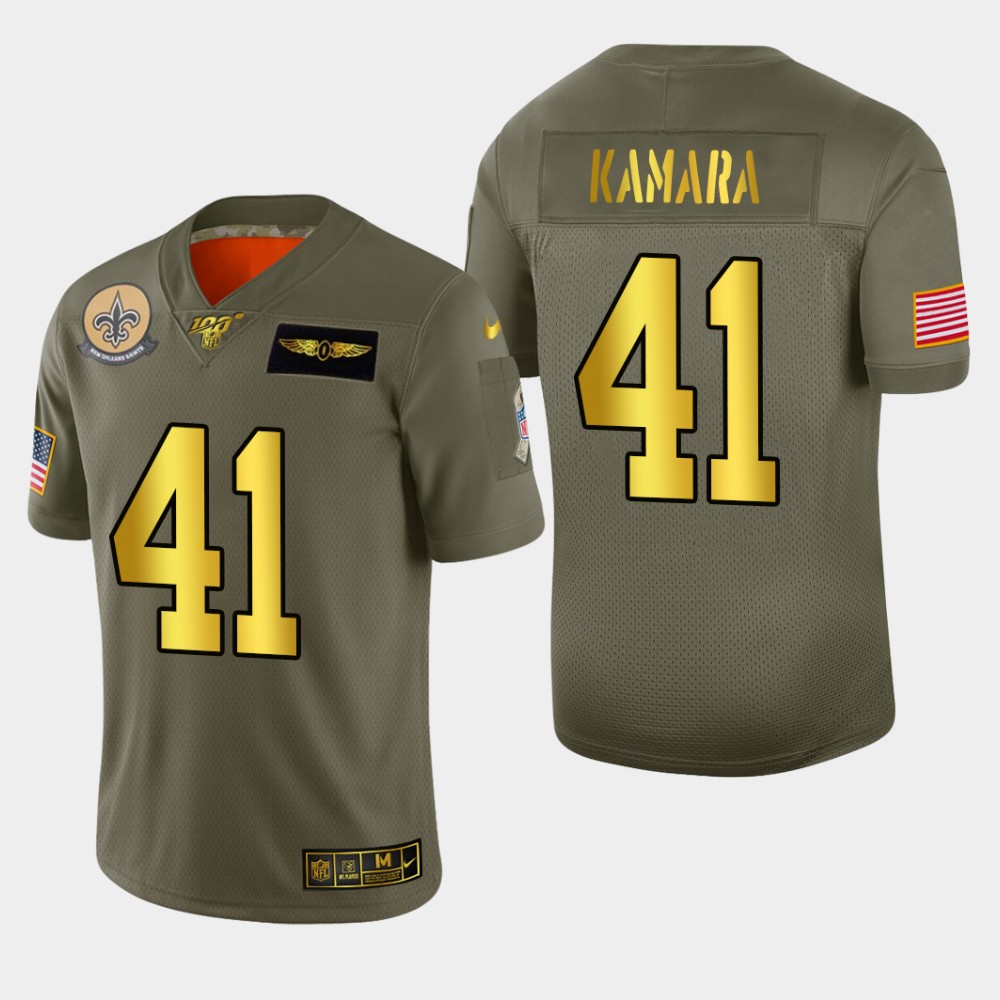 New Orleans Saints #41 Alvin Kamara Men's Nike Olive Gold 2019 Salute to Service Limited NFL 100 Jersey