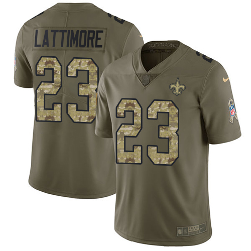 Nike Saints #23 Marshon Lattimore Olive/Camo Men's Stitched NFL Limited 2017 Salute To Service Jersey