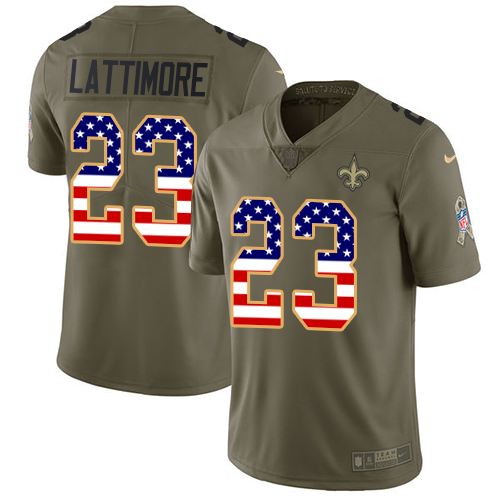 Nike Saints #23 Marshon Lattimore Olive/USA Flag Men's Stitched NFL Limited 2017 Salute To Service Jersey