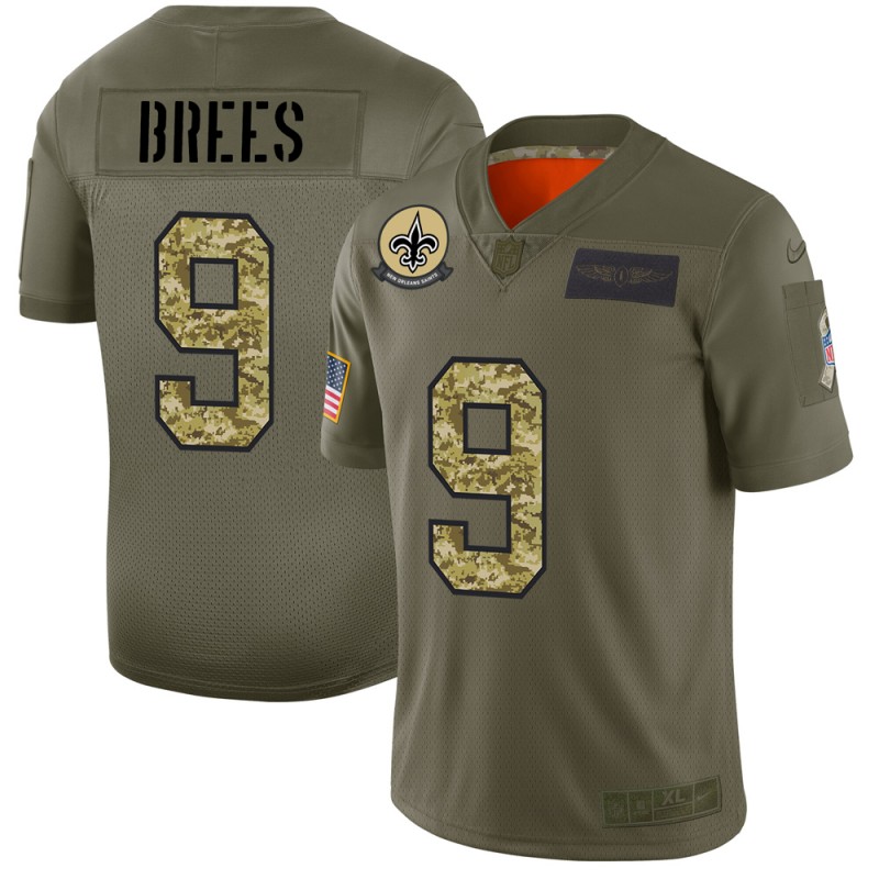 New Orleans Saints #9 Drew Brees Men's Nike 2019 Olive Camo Salute To Service Limited NFL Jersey