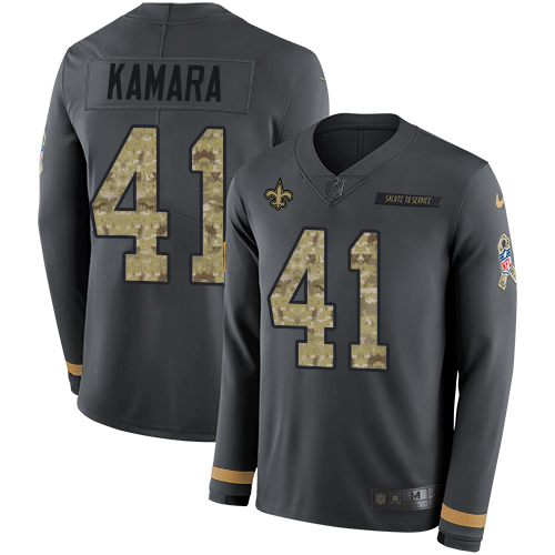 Nike Saints #41 Alvin Kamara Anthracite Salute to Service Men's Stitched NFL Limited Therma Long Sleeve Jersey