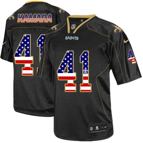 Nike Saints #41 Alvin Kamara Black Men's Stitched NFL Elite USA Flag Fashion Jersey