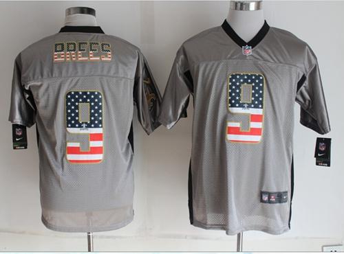 Nike Saints #9 Drew Brees Grey Men's Stitched NFL Elite USA Flag Fashion Jersey
