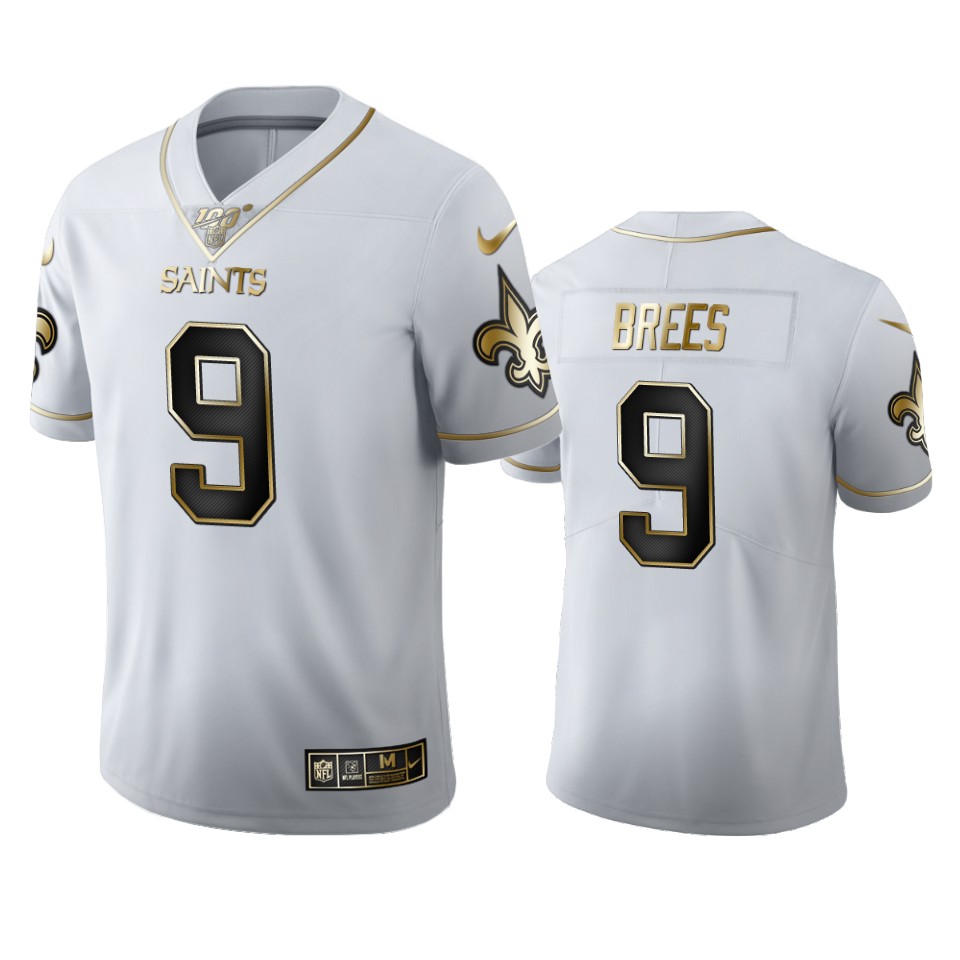 New Orleans Saints #9 Drew Brees Men's Nike White Golden Edition Vapor Limited NFL 100 Jersey