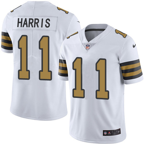 Nike Saints #11 Deonte Harris White Men's Stitched NFL Limited Rush Jersey