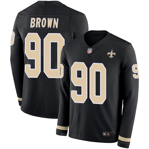 Nike Saints #90 Malcom Brown Black Team Color Men's Stitched NFL Limited Therma Long Sleeve Jersey