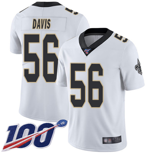 Nike Saints #56 DeMario Davis White Men's Stitched NFL 100th Season Vapor Limited Jersey