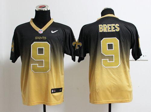 Nike Saints #9 Drew Brees Black/Gold Men's Stitched NFL Elite Fadeaway Fashion Jersey