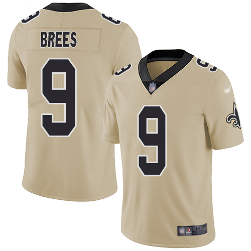 Nike Saints #9 Drew Brees Gold Men's Stitched NFL Limited Inverted Legend Jersey