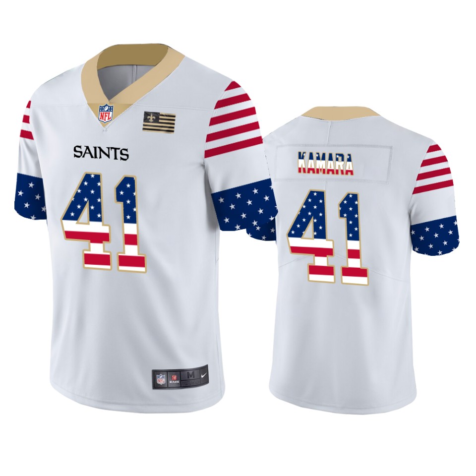 New Orleans Saints #41 Alvin Kamara White Men's Nike Team Logo USA Flag Vapor Untouchable Limited NFL Jersey