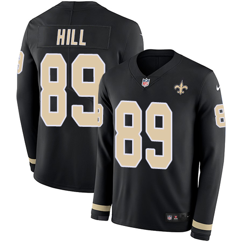 Nike Saints #89 Josh Hill Black Team Color Men's Stitched NFL Limited Therma Long Sleeve Jersey
