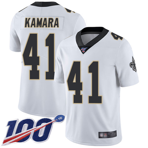 Nike Saints #41 Alvin Kamara White Men's Stitched NFL 100th Season Vapor Limited Jersey