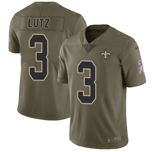 Nike Saints #3 Wil Lutz Olive Men's Stitched NFL Limited 2017 Salute To Service Jersey