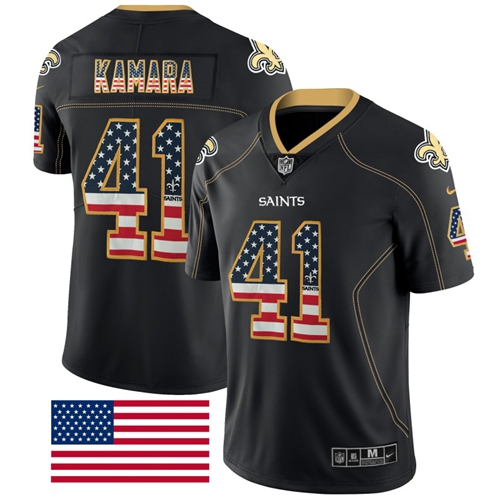 Nike Saints #41 Alvin Kamara Black Men's Stitched NFL Limited Rush USA Flag Jersey