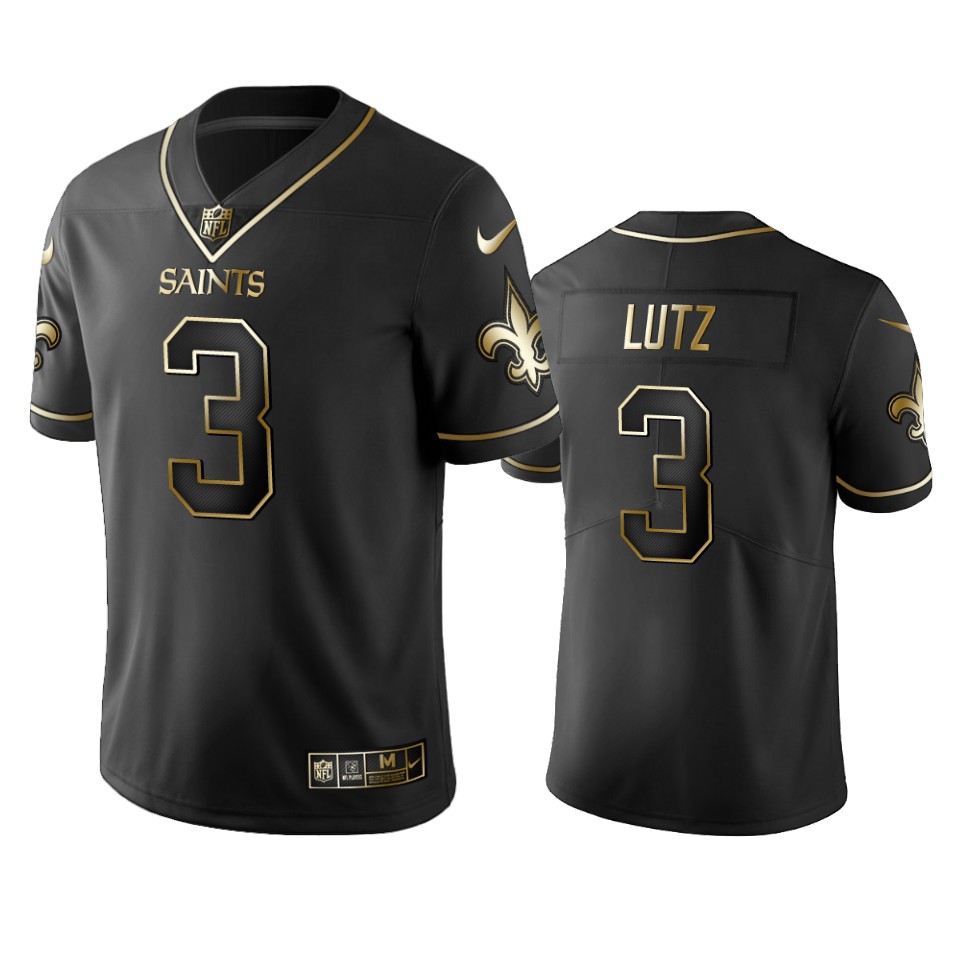 Saints #3 Wil Lutz Men's Stitched NFL Vapor Untouchable Limited Black Golden Jersey