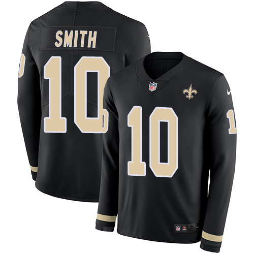 Nike Saints #10 Tre'Quan Smith Black Team Color Men's Stitched NFL Limited Therma Long Sleeve Jersey