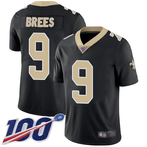 Nike Saints #9 Drew Brees Black Team Color Men's Stitched NFL 100th Season Vapor Limited Jersey