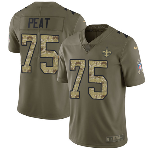 Nike Saints #75 Andrus Peat Olive/Camo Men's Stitched NFL Limited 2017 Salute To Service Jersey