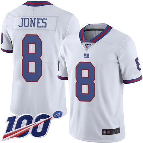 Nike Giants #8 Daniel Jones White Men's Stitched NFL Limited Rush 100th Season Jersey