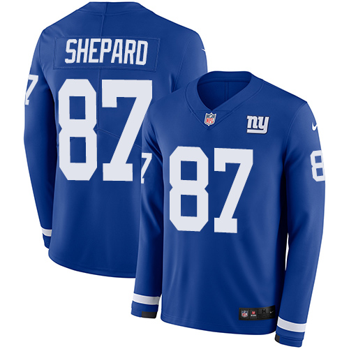 Nike Giants #87 Sterling Shepard Royal Blue Team Color Men's Stitched NFL Limited Therma Long Sleeve Jersey