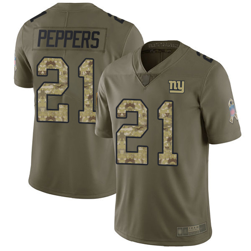 Nike Giants #21 Jabrill Peppers Olive/Camo Men's Stitched NFL Limited 2017 Salute To Service Jersey