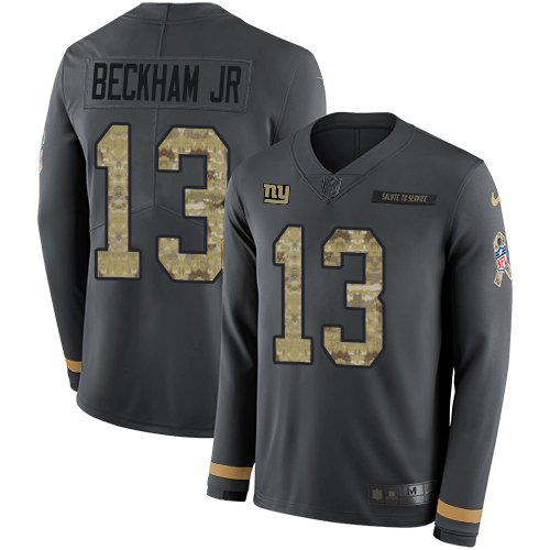 Nike Giants #13 Odell Beckham Jr Anthracite Salute to Service Men's Stitched NFL Limited Therma Long Sleeve Jersey