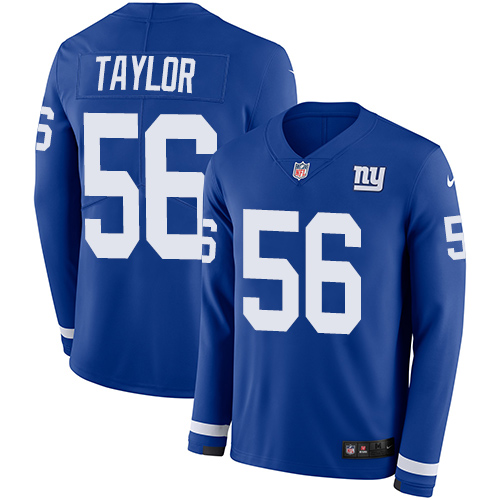 Nike Giants #56 Lawrence Taylor Royal Blue Team Color Men's Stitched NFL Limited Therma Long Sleeve Jersey