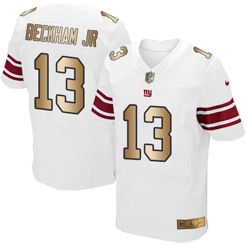 Nike Giants #13 Odell Beckham Jr White Men's Stitched NFL Elite Gold Jersey