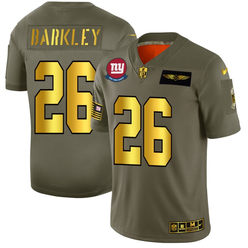 New York Giants #26 Saquon Barkley NFL Men's Nike Olive Gold 2019 Salute to Service Limited Jersey
