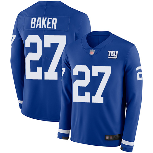 Nike Giants #27 Deandre Baker Royal Blue Team Color Men's Stitched NFL Limited Therma Long Sleeve Jersey