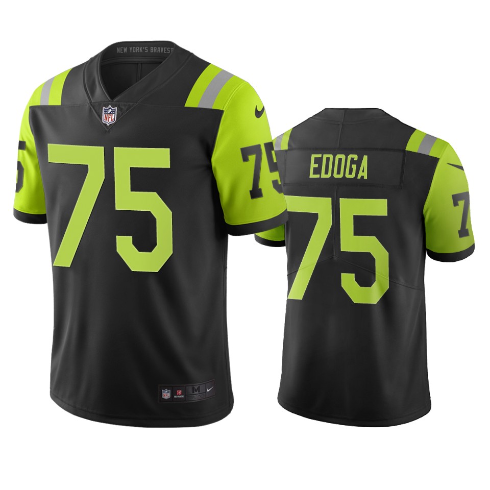 New York Jets #75 Chuma Edoga Black Green Vapor Limited City Edition NFL Jersey