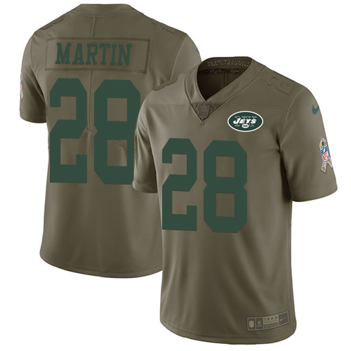 Nike Jets #28 Curtis Martin Olive Men's Stitched NFL Limited 2017 Salute to Service Jersey