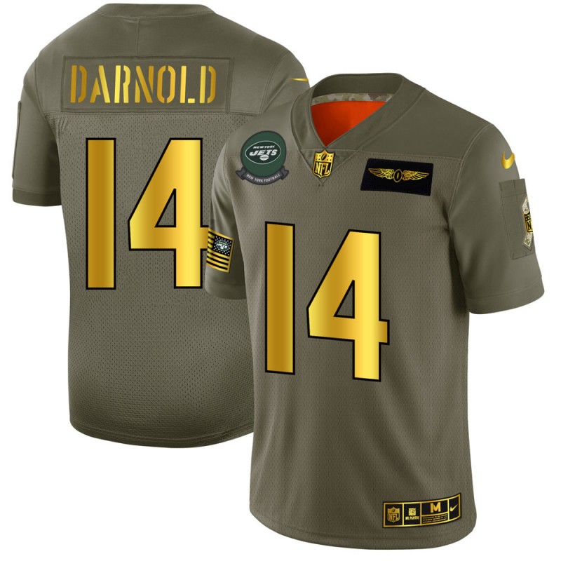 New York Jets #14 Sam Darnold NFL Men's Nike Olive Gold 2019 Salute to Service Limited Jersey