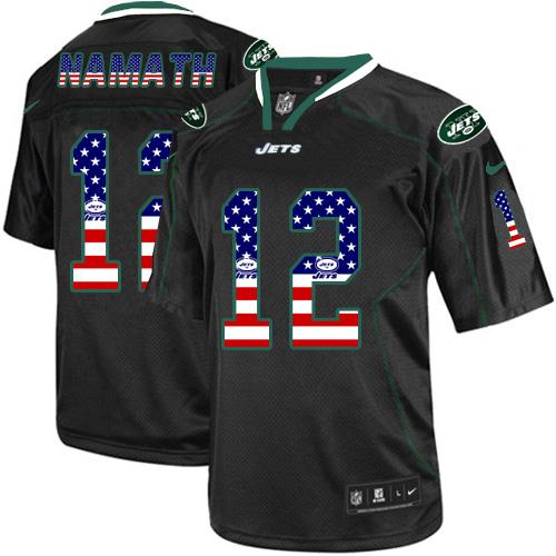 Nike Jets #12 Joe Namath Black Men's Stitched NFL Elite USA Flag Fashion Jersey
