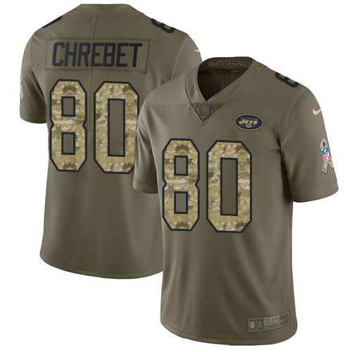 Nike Jets #80 Wayne Chrebet Olive/Camo Men's Stitched NFL Limited 2017 Salute To Service Jersey