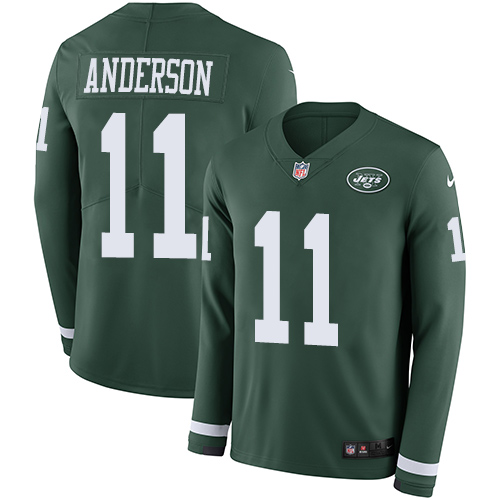 Nike Jets #11 Robby Anderson Green Team Color Men's Stitched NFL Limited Therma Long Sleeve Jersey