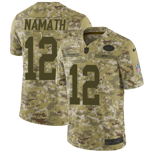 Nike Jets #12 Joe Namath Camo Men's Stitched NFL Limited 2018 Salute To Service Jersey
